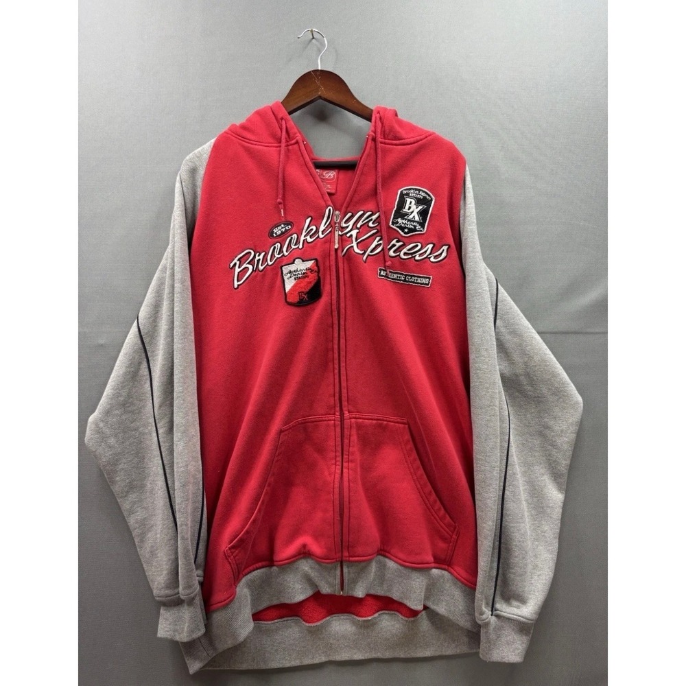 Brooklyn Express Hoodie Mens Red Grey Full Zip Embroidered Streetwear XXL